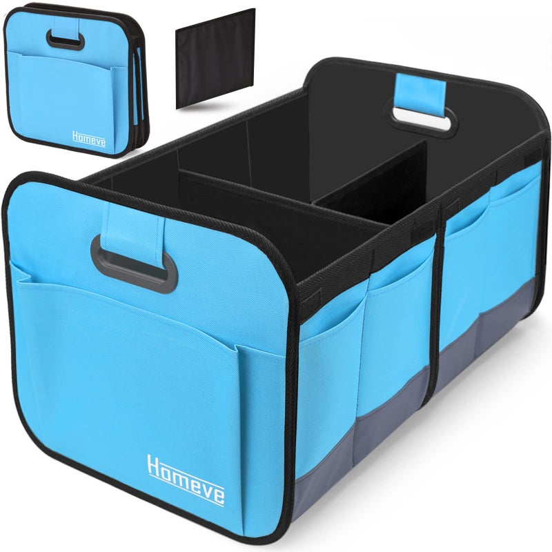 Homeve Trunk Organizer for Car, Car Storage, Reinforced Handles, Collapsible Multi-Compartment Car Organizers Foldable and Waterproof, 600D Oxford Polyester, Suitable for Any SUV, Mini-Van, Blue